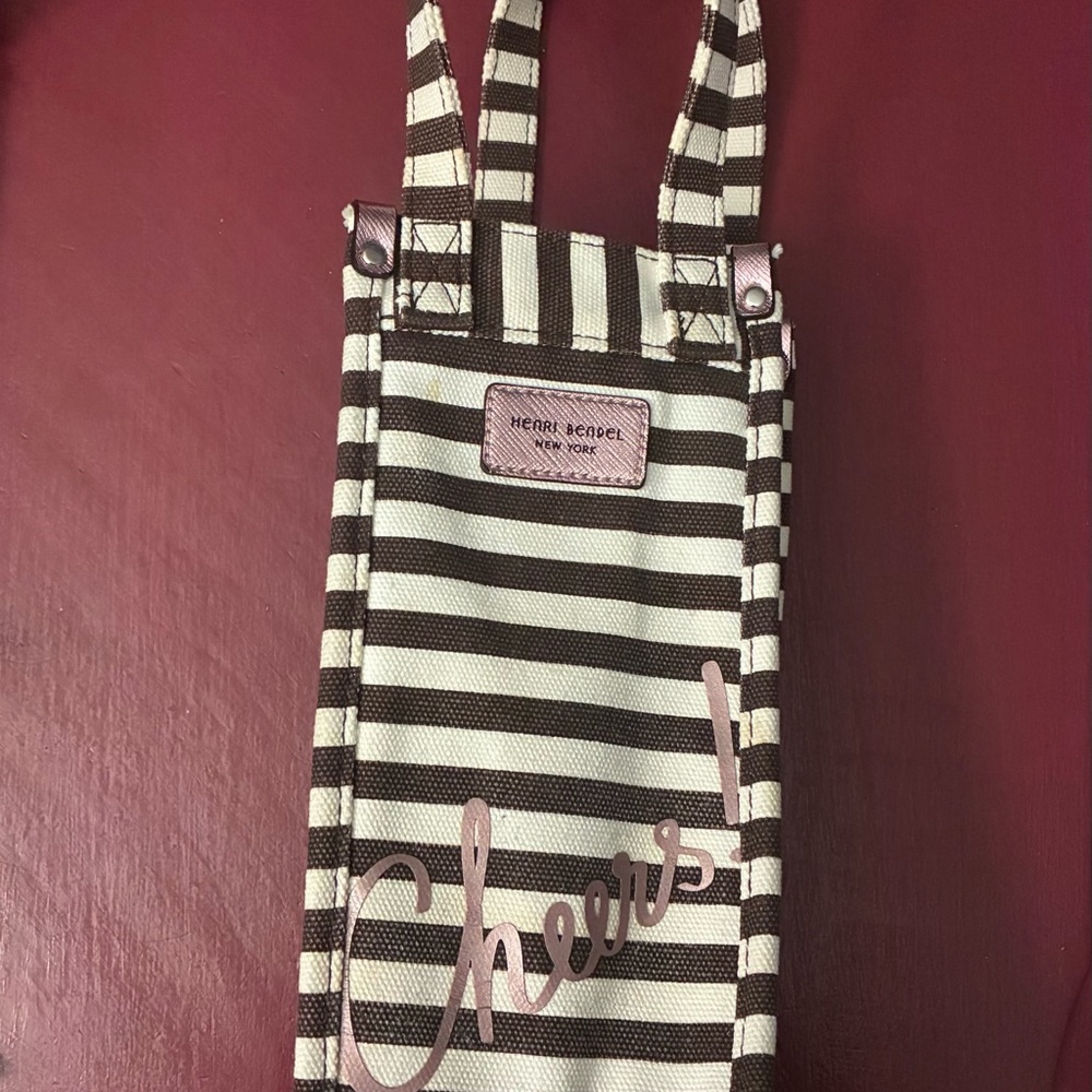 Henri Bendel Striped Wine Tote with Cheers Print